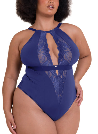 Indulgence- Deep Blue Multiway Stretch Lace Bodysuit